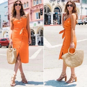 Joie Carnell  Buttoned Midi Belted Linen Dress in Warm Terracotta